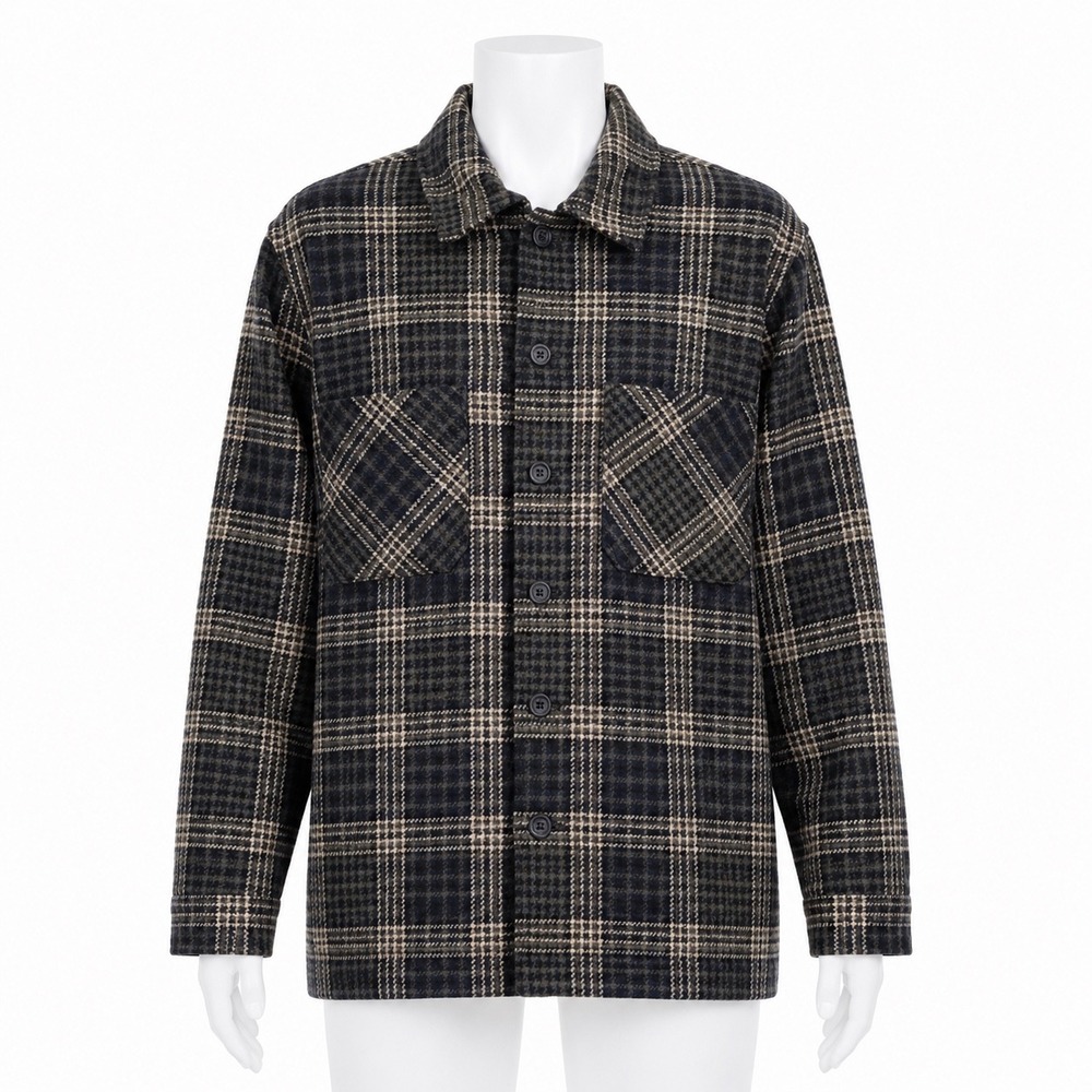 Common People Shirt Jacket Women M Green Plaid Wool Blend Button Front Shacket